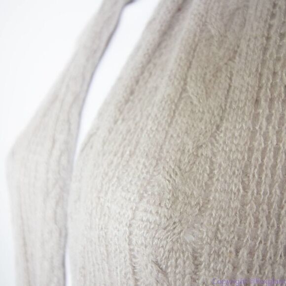 Cynthia Rowley wool blend open front shark bite hem light brown cardigan, L - Picture 8 of 15